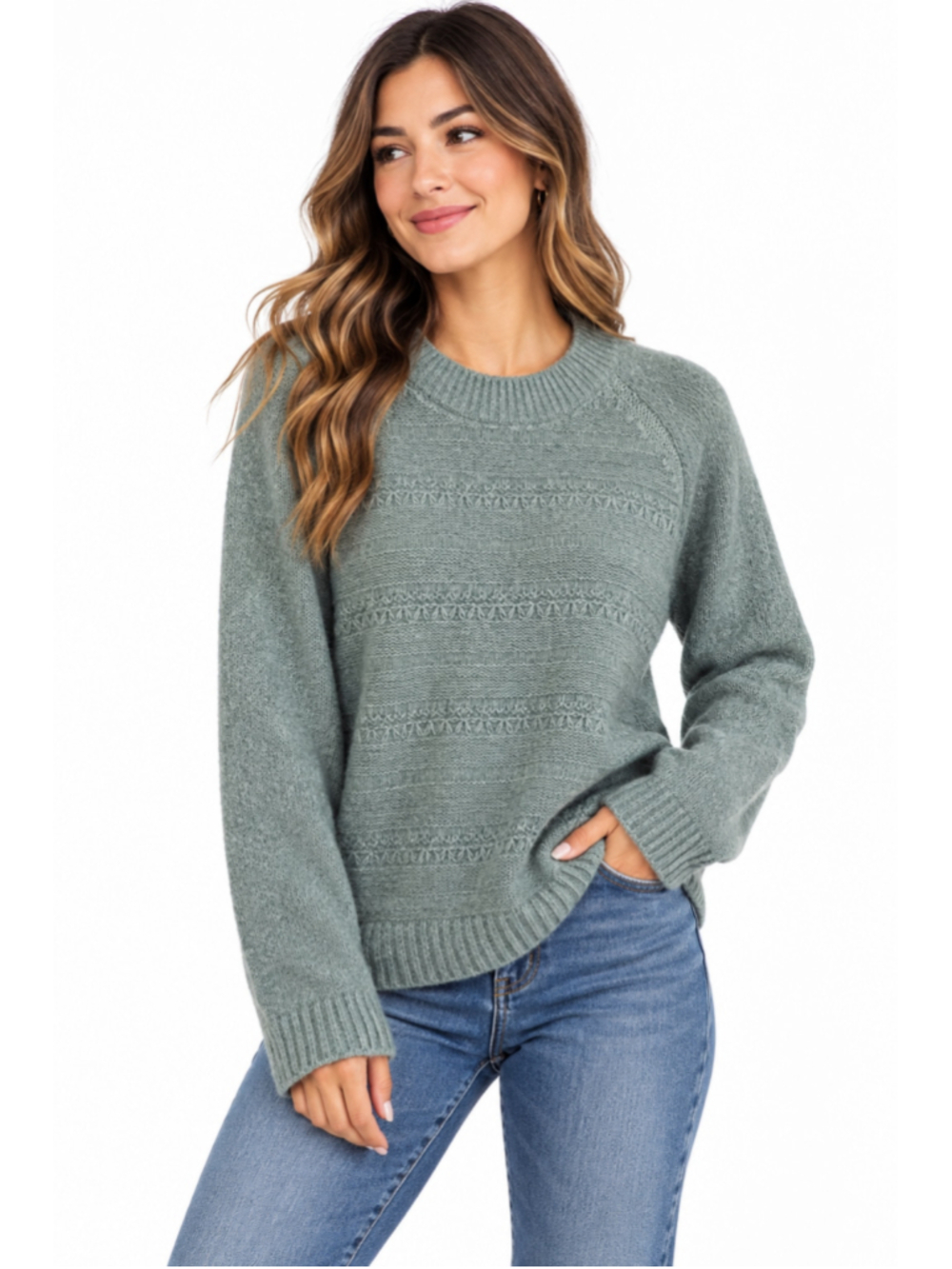 Croft & Barrow Women’s XL Sage Green Textured Knit Crewneck Sweater